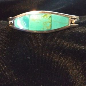 Turquoise inlay handmade silver bracelet